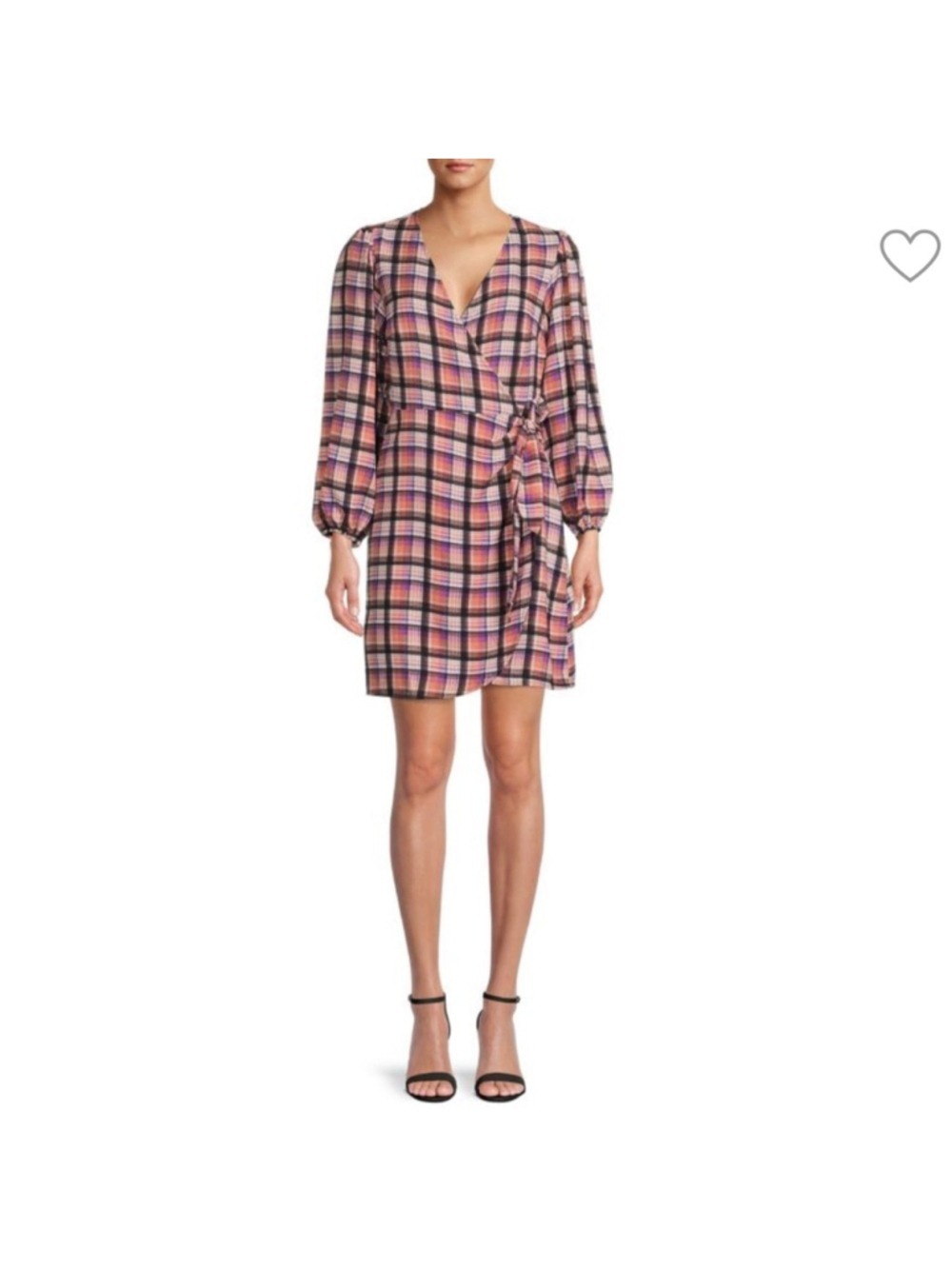 FRNCH Paris Brown and Cream wrap Sheath Dress with V neck plaid tartan Saks 5th